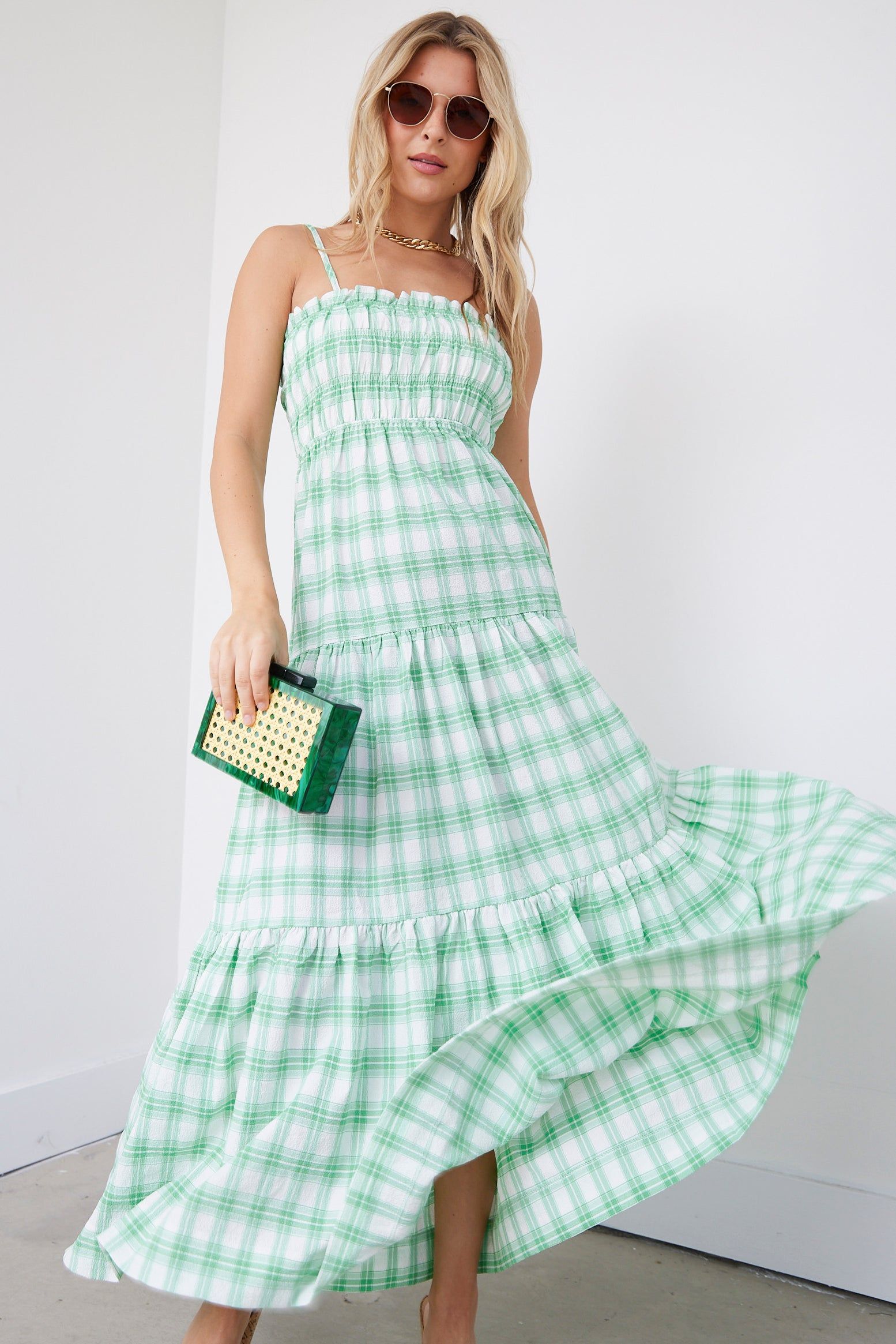 Abigail Plaid Smocked Tiered Midi Dress sold by fab'rik product image thumbnail 2