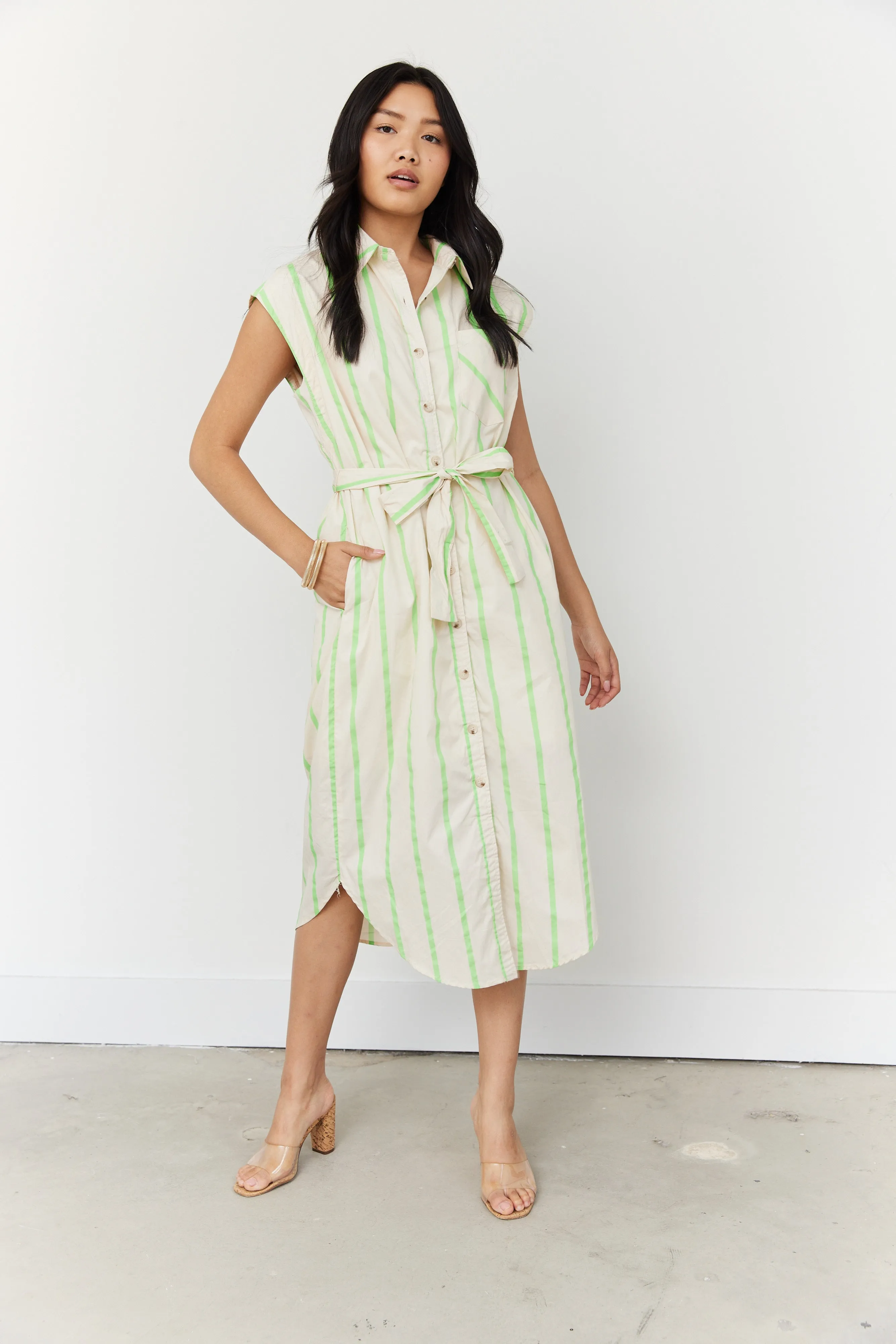 SALE - Meyers Striped Button Front Midi Dress sold by fab'rik