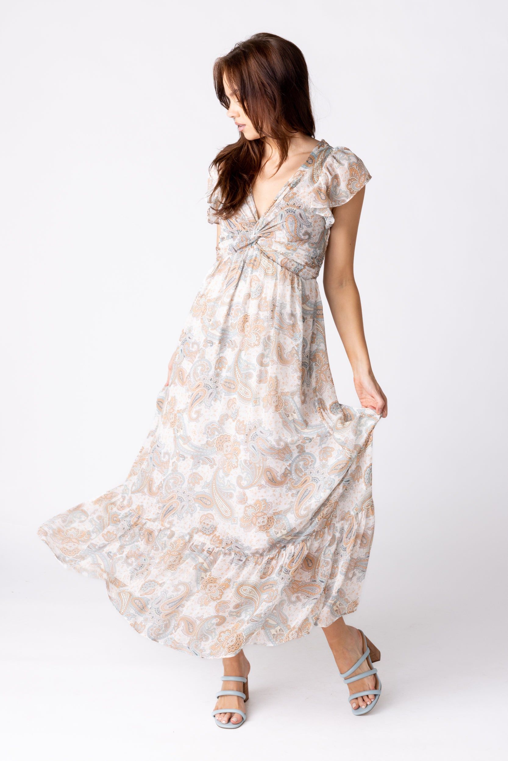 SALE - Sidney Paisley Ruffle Hem Maxi Dress sold by fab'rik