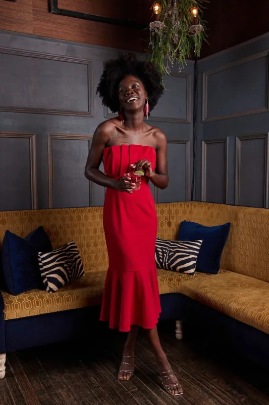 SALE - Dorothea Strapless Pleated Midi Dress sold by fab'rik