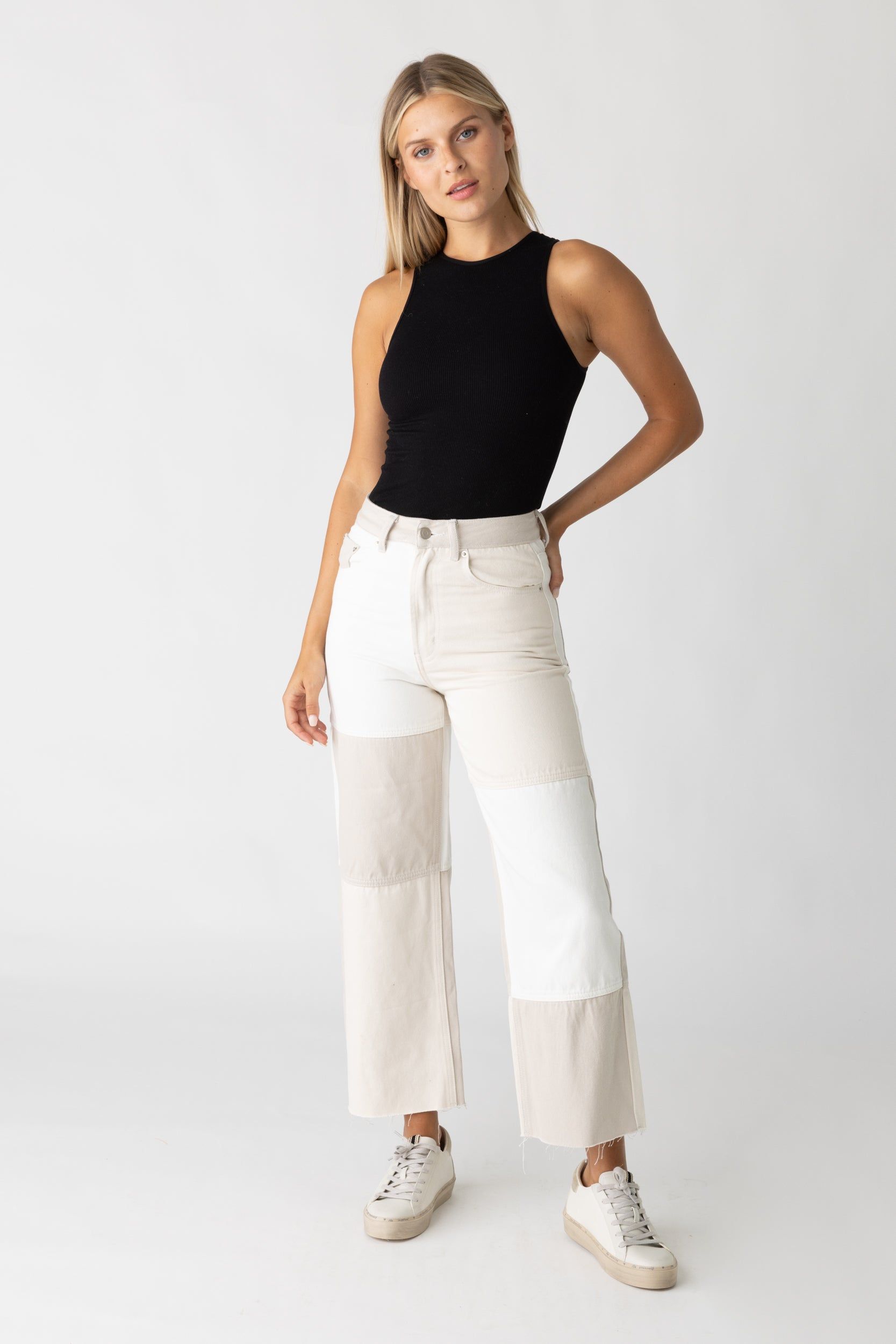 Hattie Wide Leg Patchwork Jeans sold by fab'rik