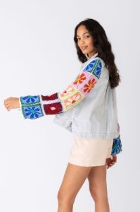 Young Love Crochet Sleeve Denim Jacket sold by fab'rik
