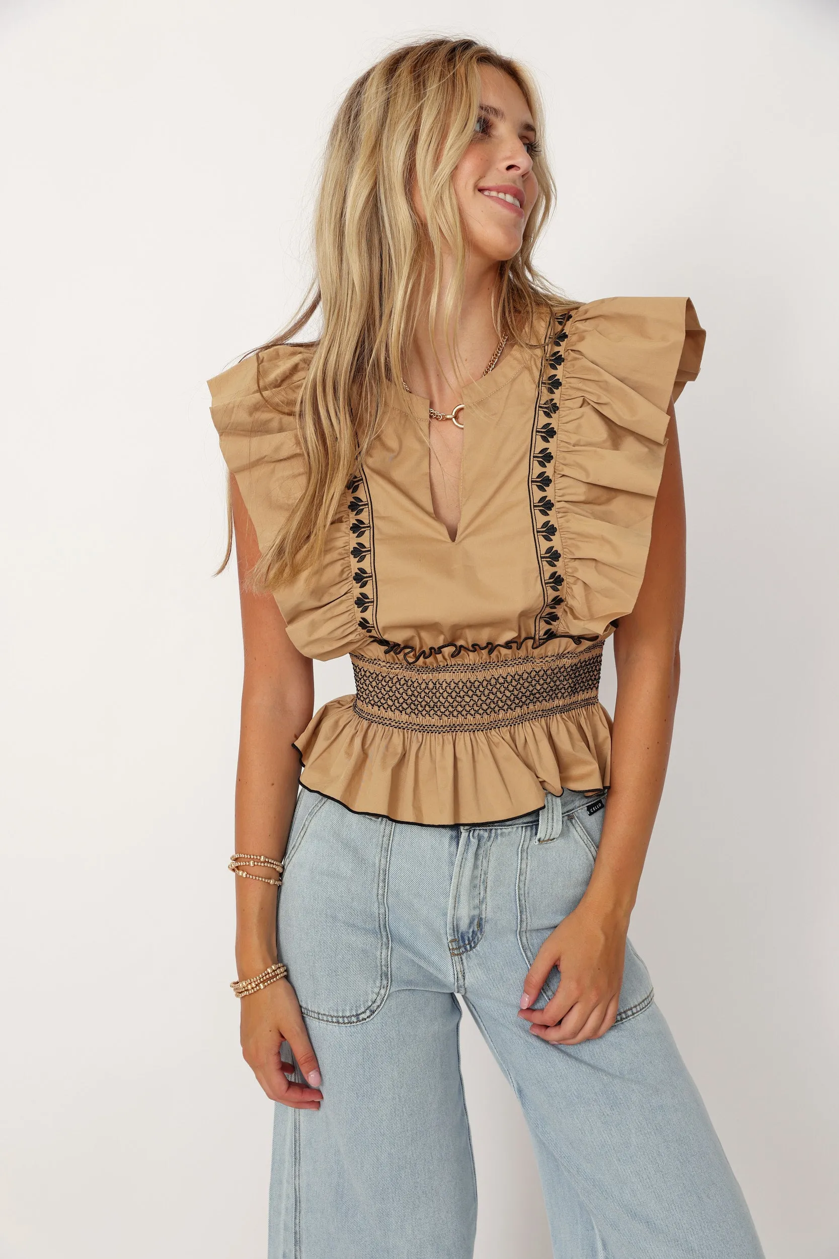 SALE - Shania Embroidered Detail Ruffle Sleeve Top sold by fab'rik product image thumbnail 2