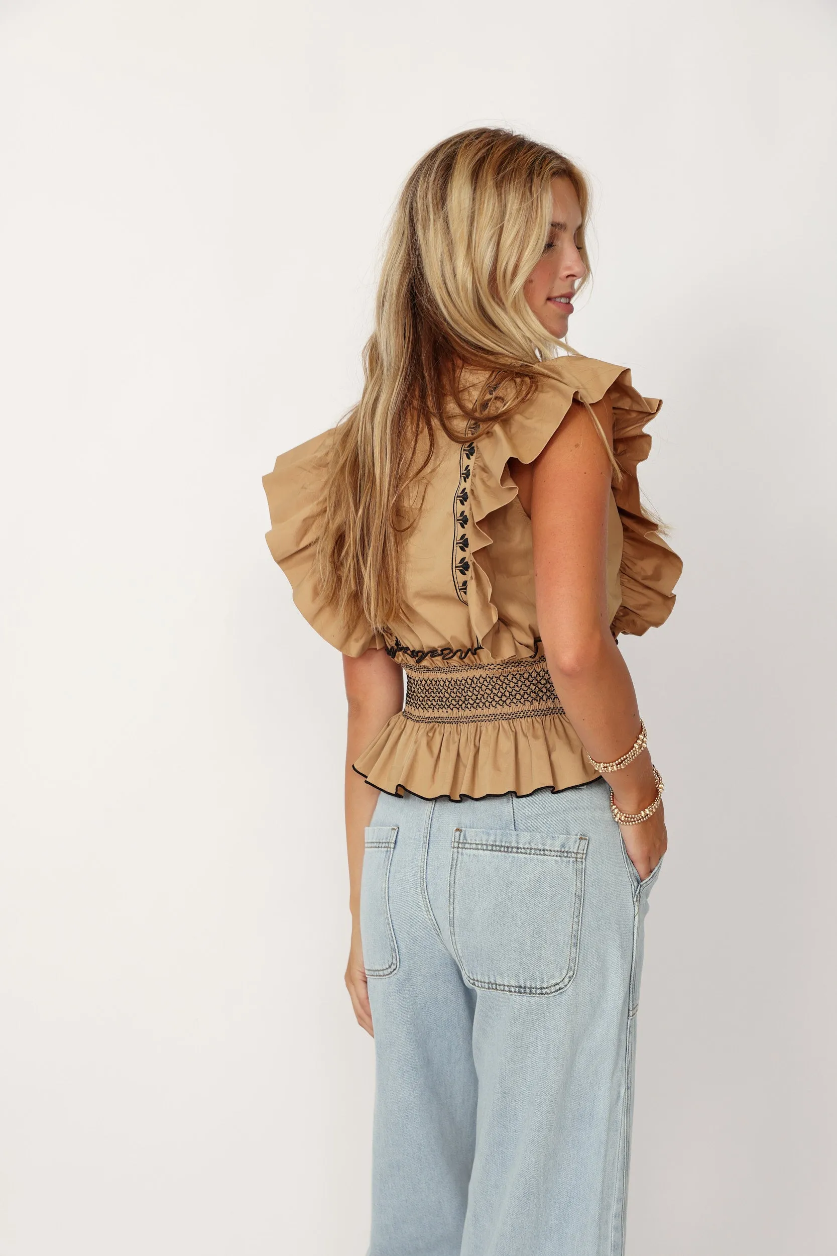 SALE - Shania Embroidered Detail Ruffle Sleeve Top sold by fab'rik product image thumbnail 3