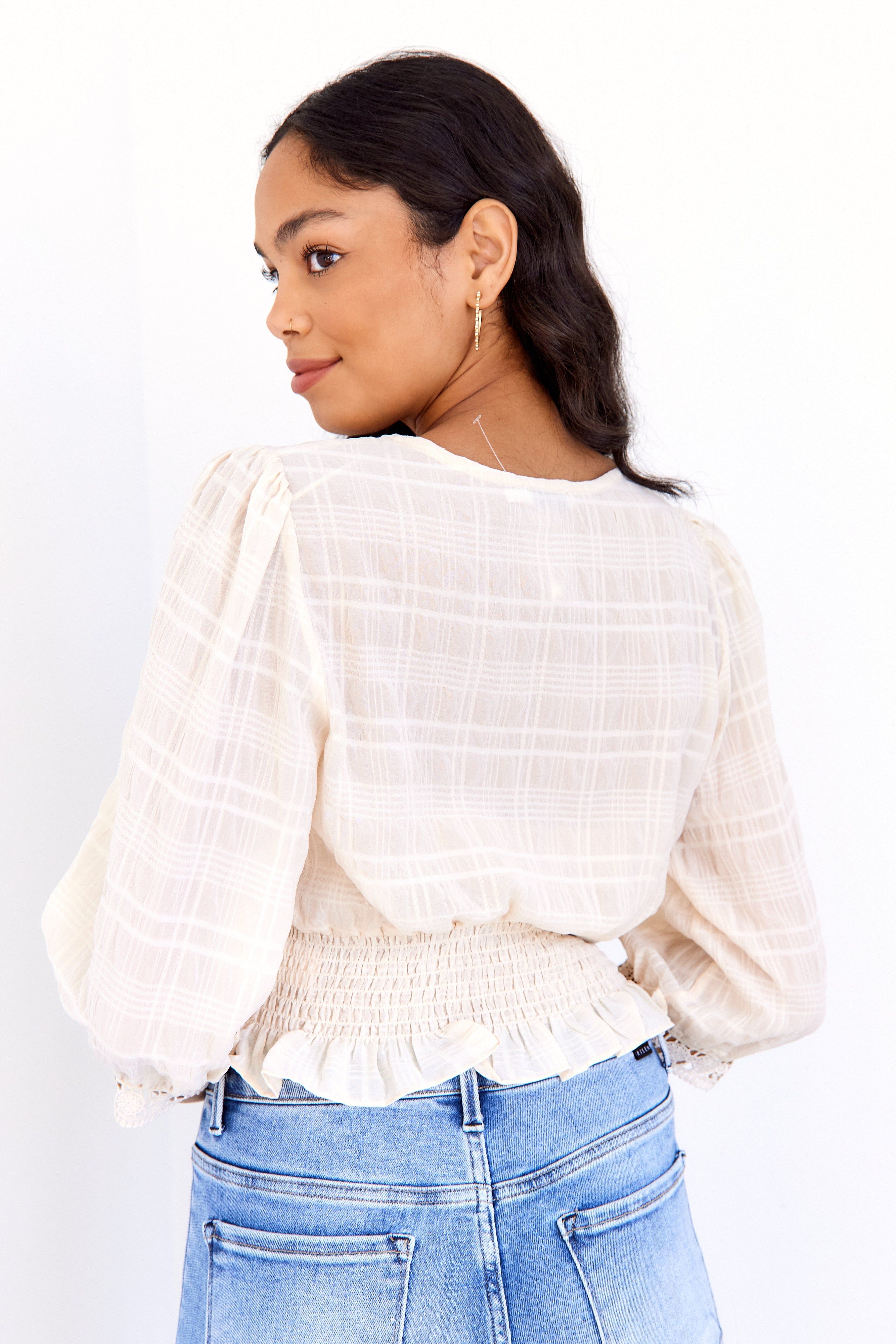 SALE - Carmella Lace Trim Smock Waist Blouse sold by fab'rik product image thumbnail 2