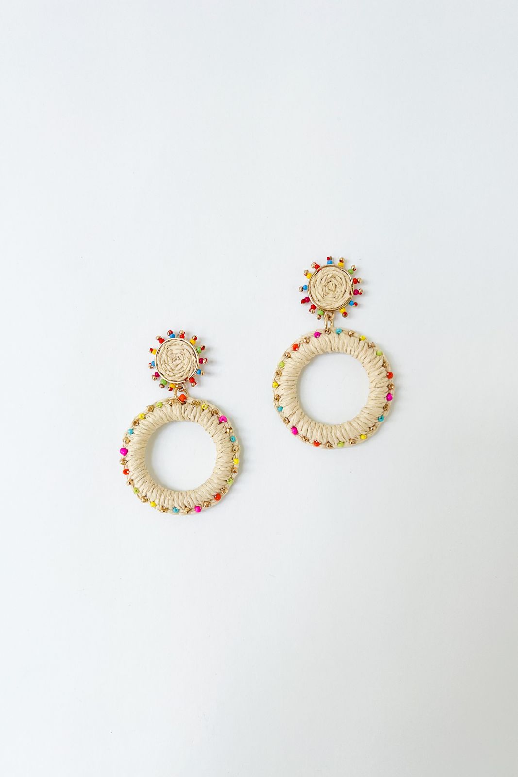 Everly Beaded Raffia Circle Earring sold by fab'rik