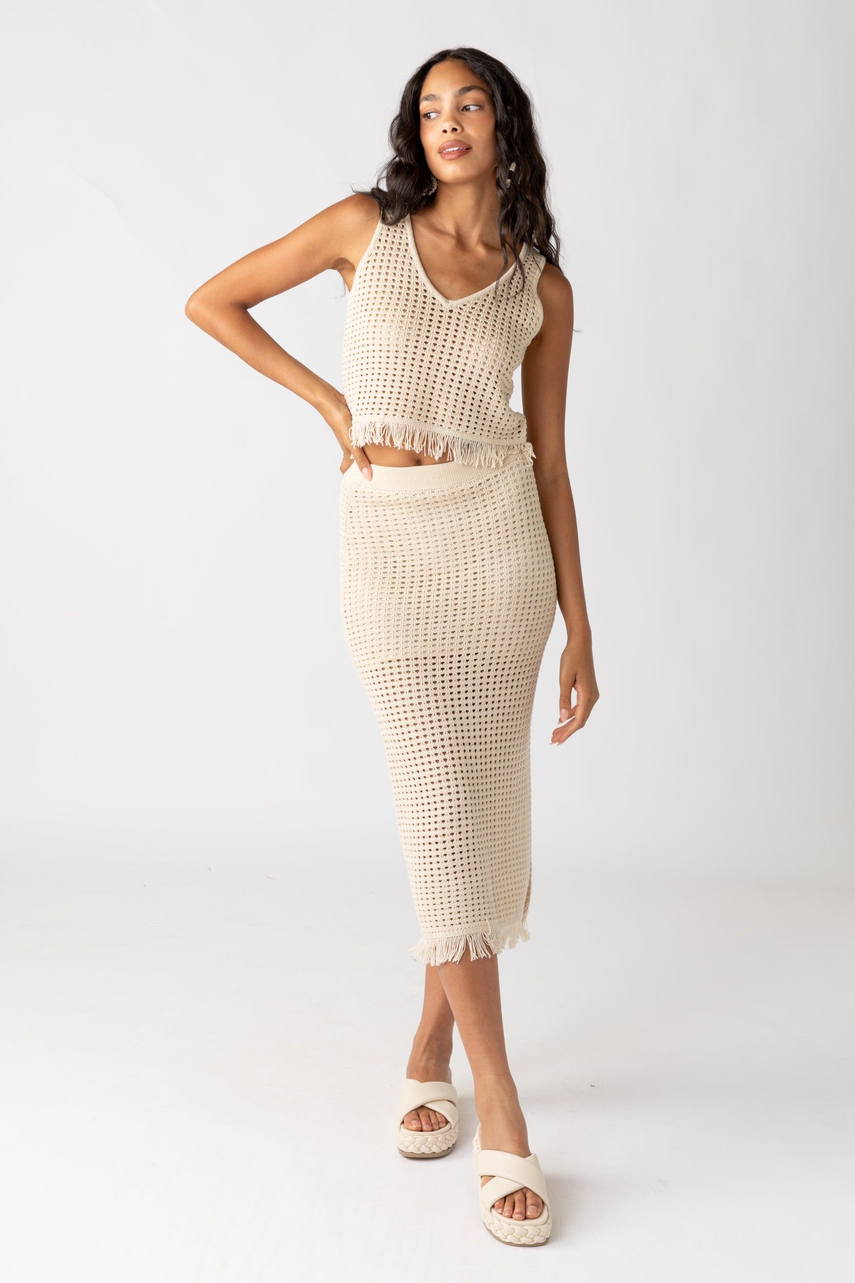 SALE - Luna Crochet Fringe Midi Skirt sold by fab'rik