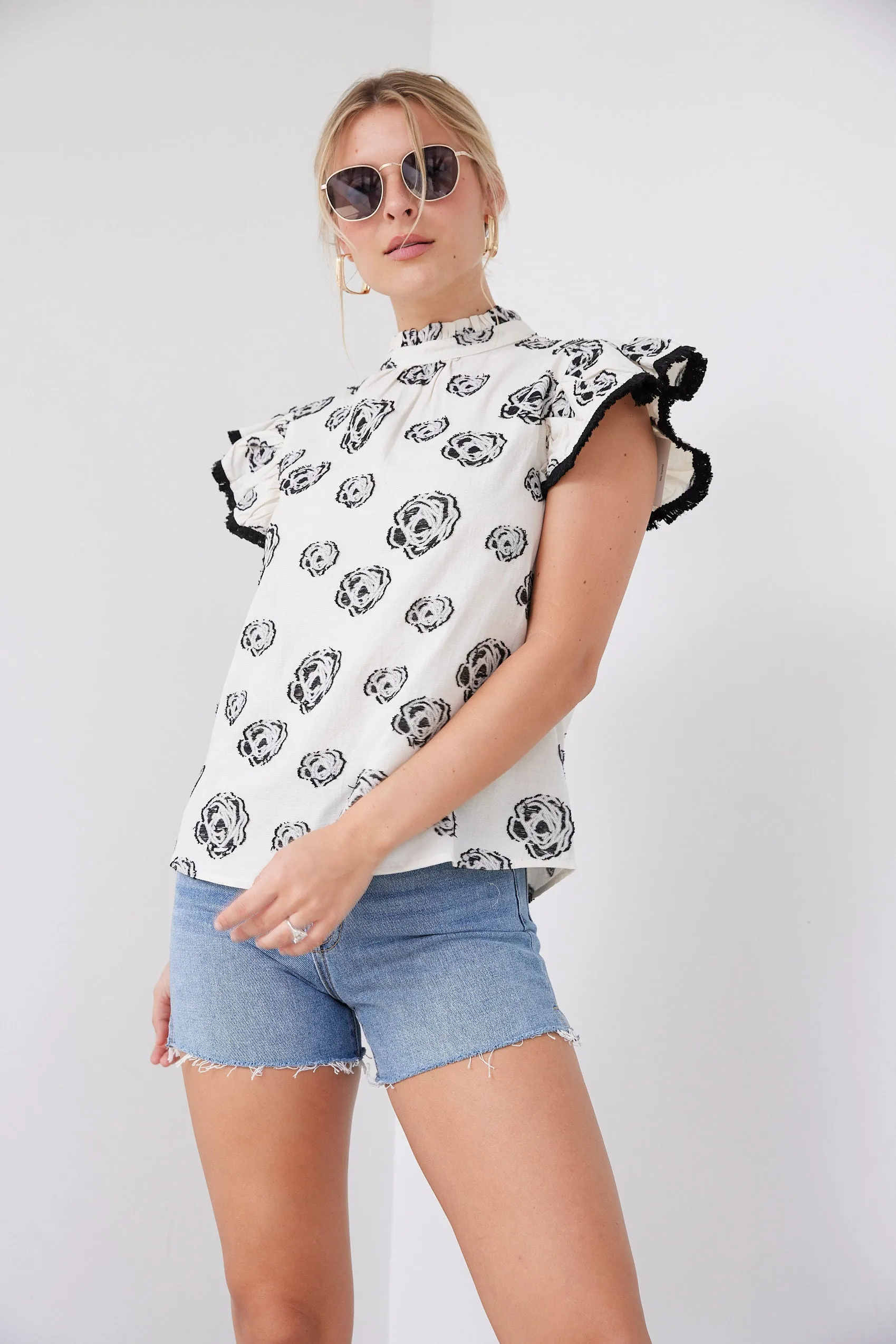 SALE - Davis Fringe Ruffle Sleeve Floral Top sold by fab'rik product image thumbnail 3