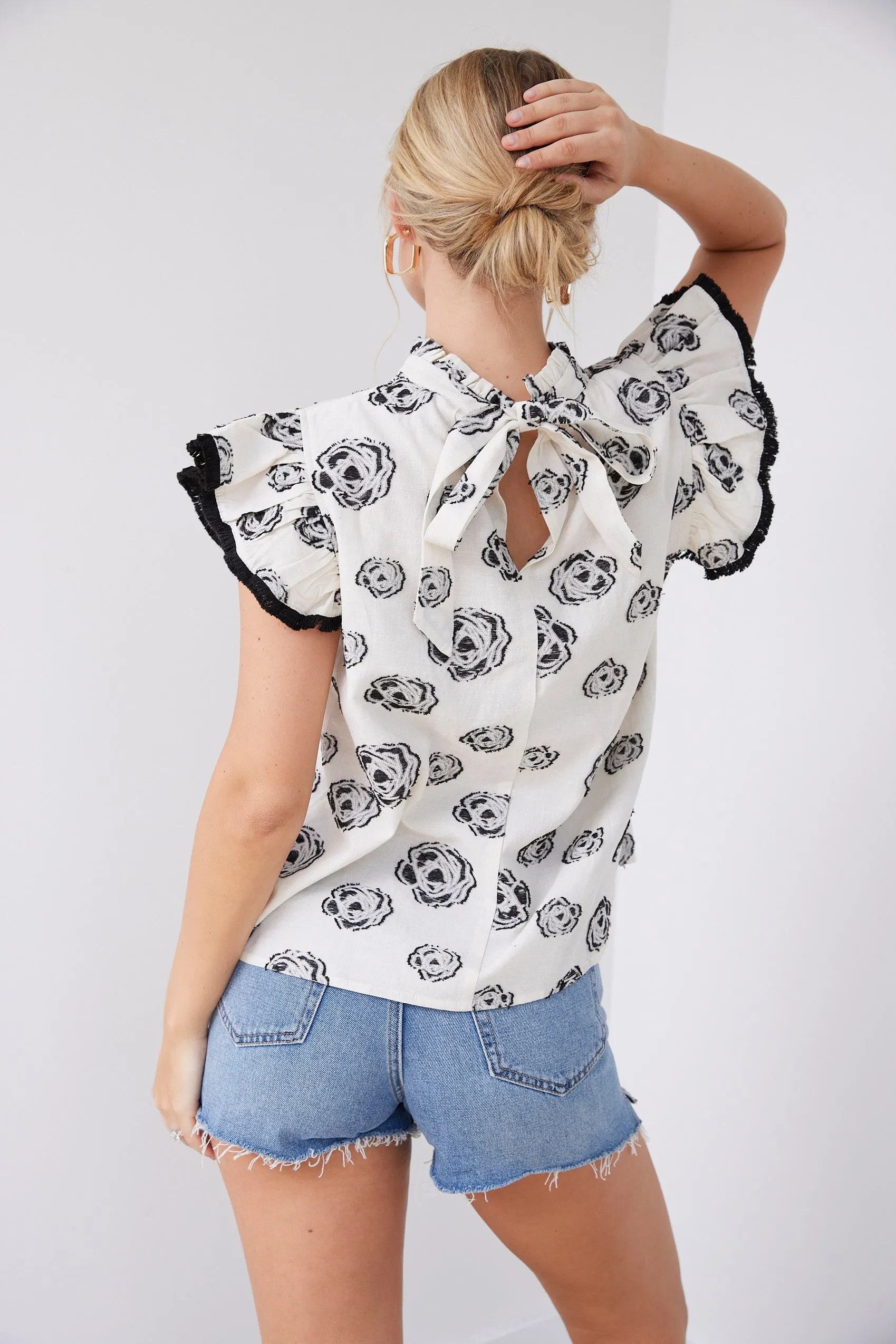 SALE - Davis Fringe Ruffle Sleeve Floral Top sold by fab'rik product image thumbnail 2