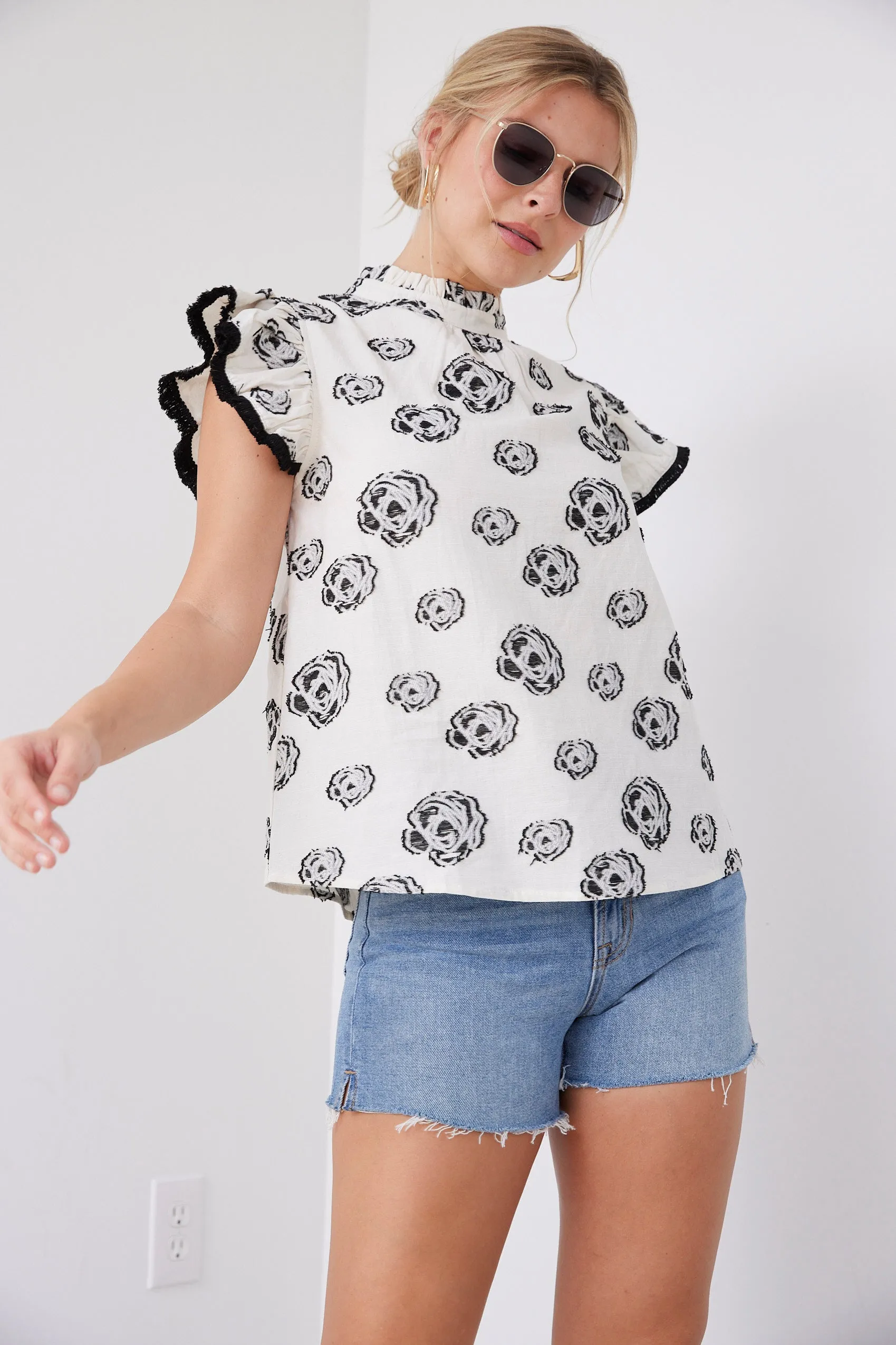 SALE - Davis Fringe Ruffle Sleeve Floral Top sold by fab'rik
