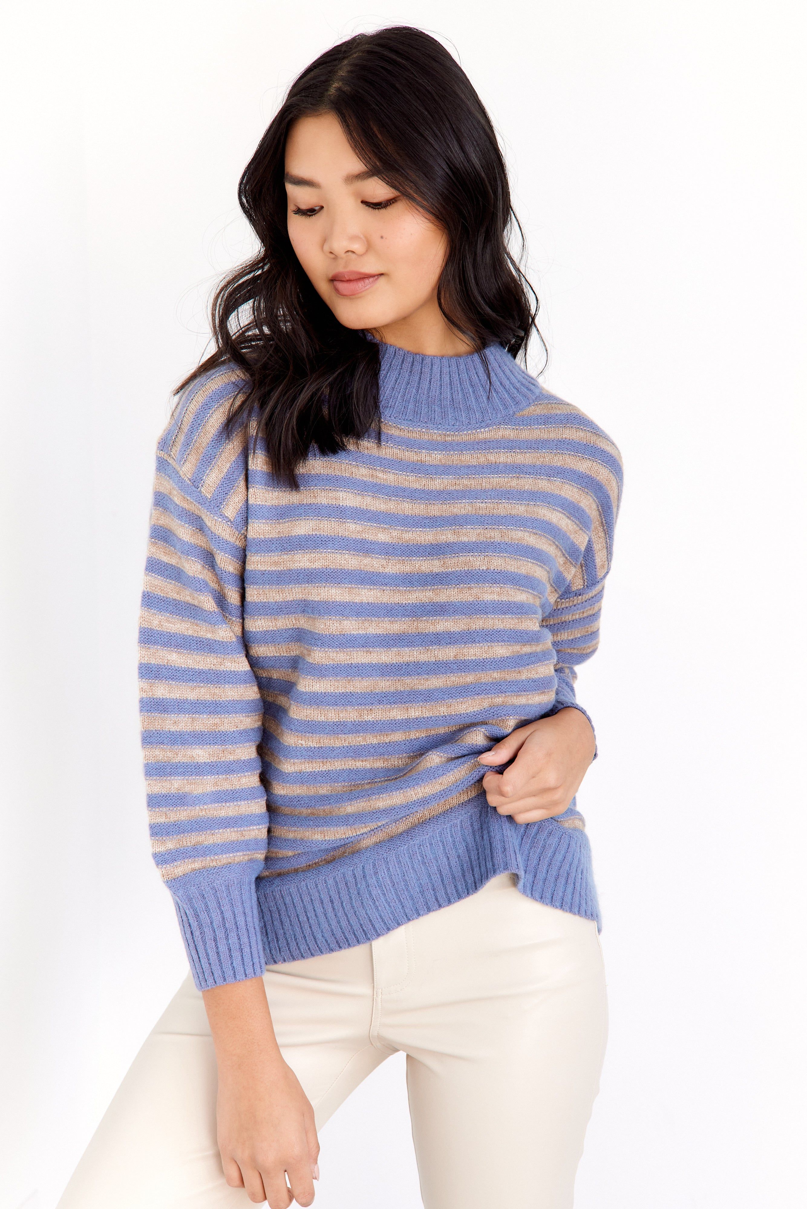 SALE - Stella Mock Neck Striped Sweater sold by fab'rik