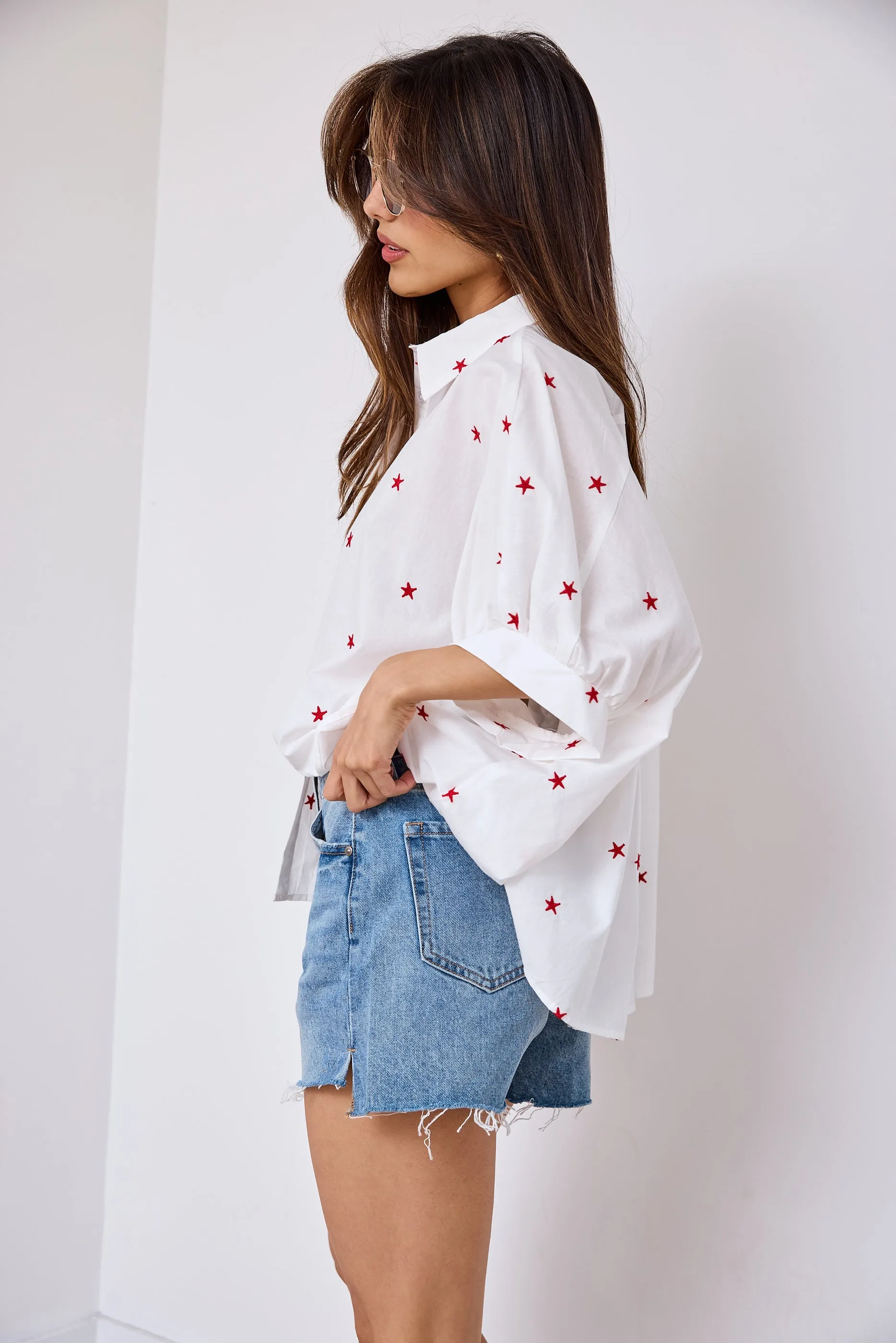 Lina Embroidered Oversized Button Down Blouse sold by fab'rik product image thumbnail 4