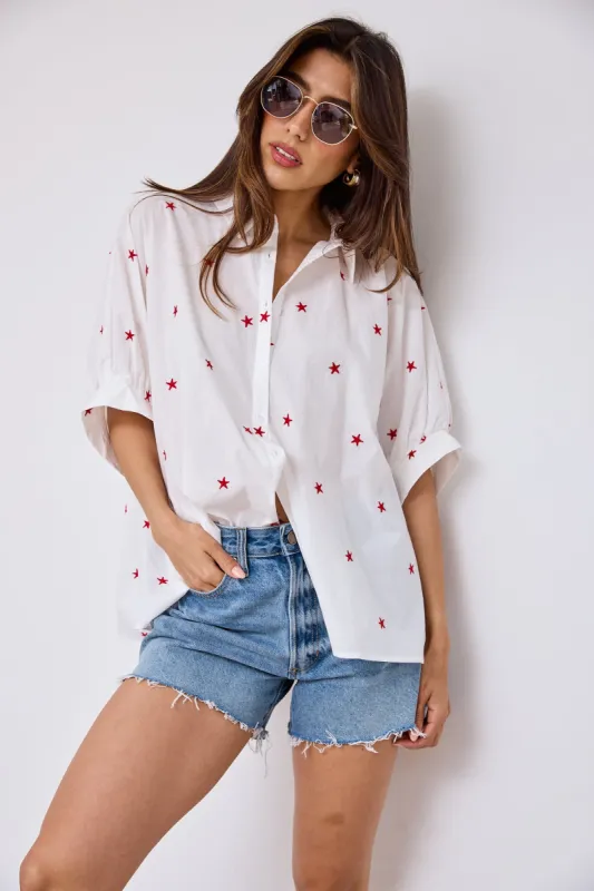 Lina Embroidered Oversized Button Down Blouse sold by fab'rik