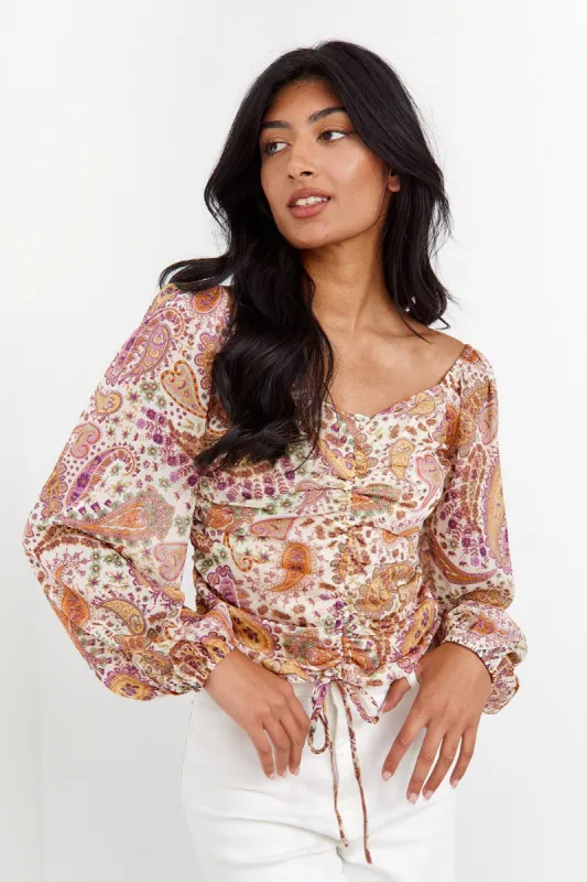SALE - Elina Paisley Ruched Blouse sold by fab'rik
