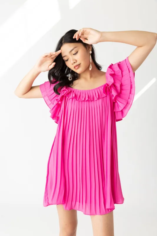 SALE - Stella Ruffled Sleeve Pleated Dress sold by fab'rik