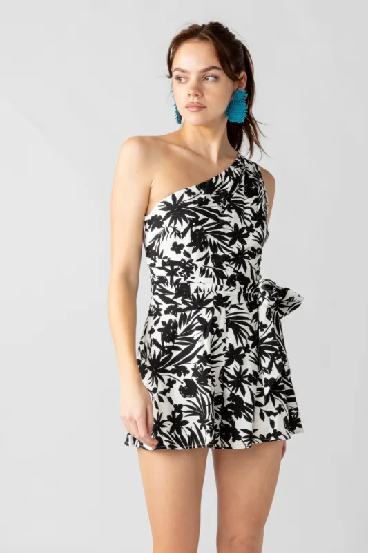 Shawn Printed One Shoulder Self Tie Romper sold by fab'rik