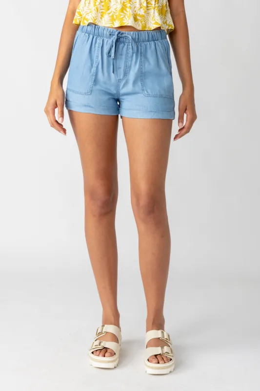 Emmie Chambray Pull On Shorts sold by fab'rik