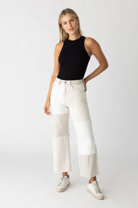 Hattie Wide Leg Patchwork Jeans sold by fab'rik