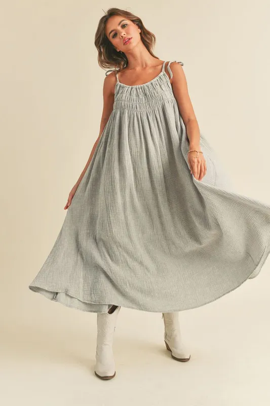 SALE - Selah Chambray Shoulder Tie Midi Dress sold by fab'rik