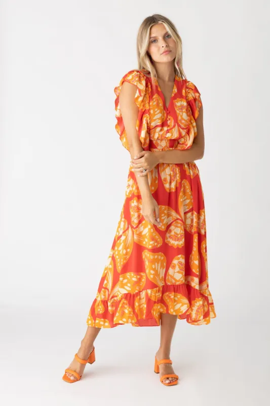 Ella Butterfly Printed Midi Dress sold by fab'rik