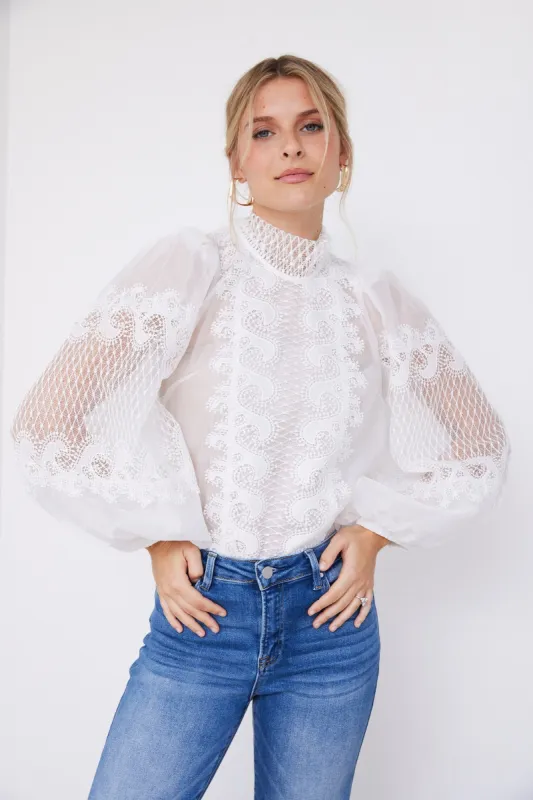 Rowan Long Sleeve Mock Neck Lace Top sold by fab'rik