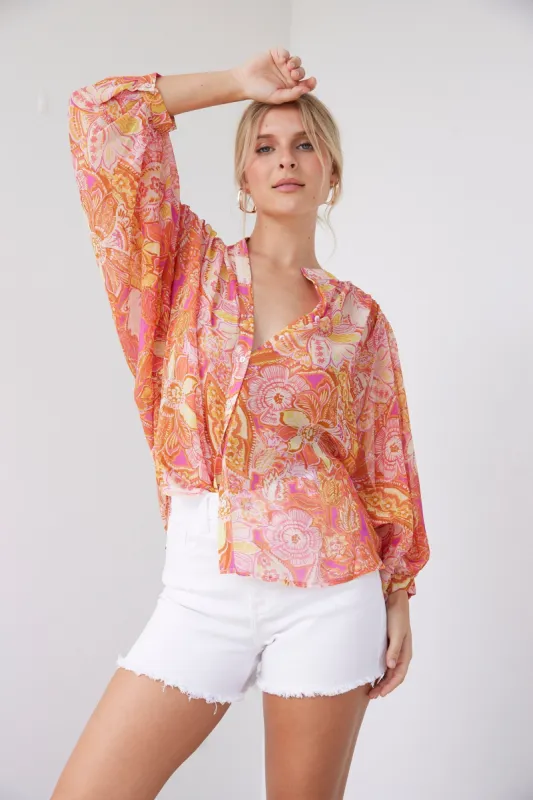 Eleanor Printed Button Down Blouse sold by fab'rik