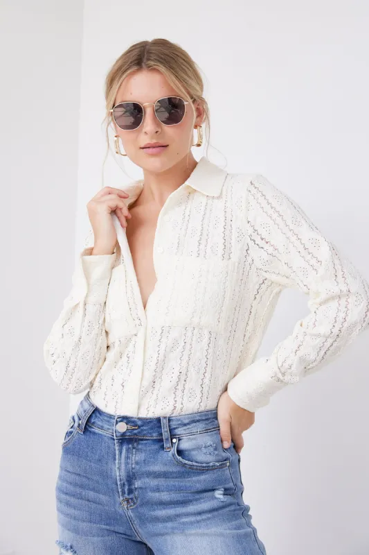 Evie Crochet Button Front Top sold by fab'rik