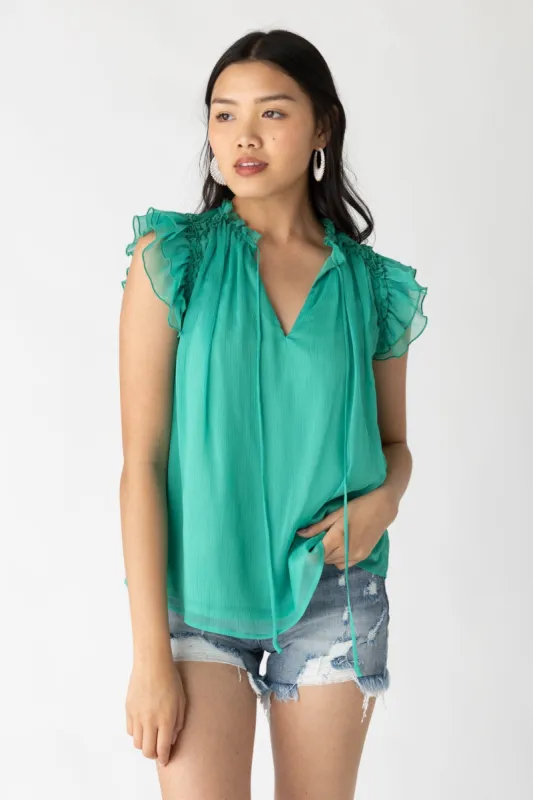 Raven Tie Neck Ruffle Sleeve Blouse sold by fab'rik