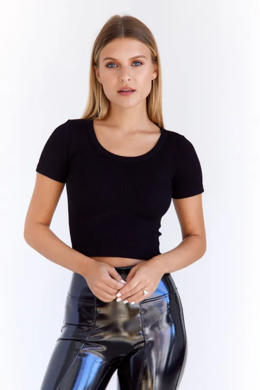 Wynn Ribbed Short Sleeve Crop Top sold by fab'rik