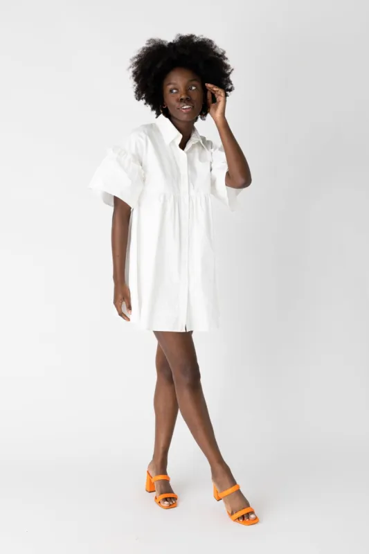 Claudia Button Down Puff Sleeve Mini Dress sold by fab'rik