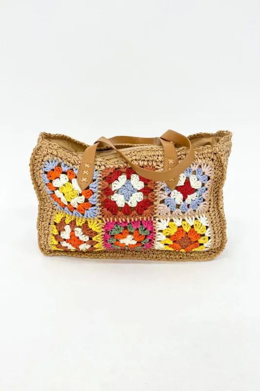 Rae Multicolor Square Raffia Tote sold by fab'rik