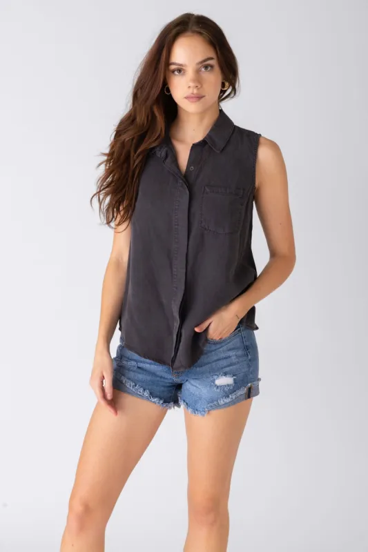 Holly Sleeveless Button Down Shirt sold by fab'rik