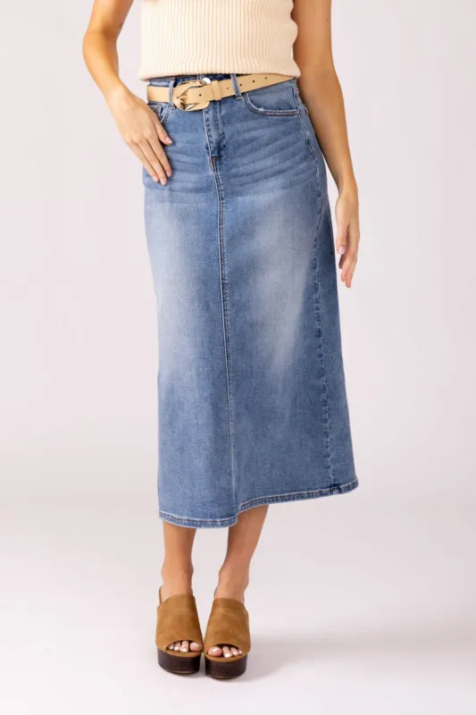 Piper Midi Denim Skirt sold by fab'rik