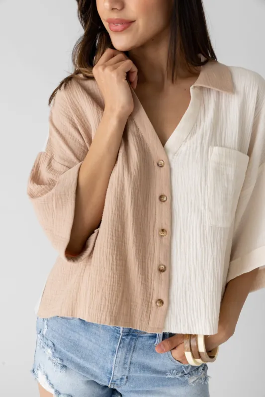 Eleanor Cropped Color Block Button Down Top sold by fab'rik