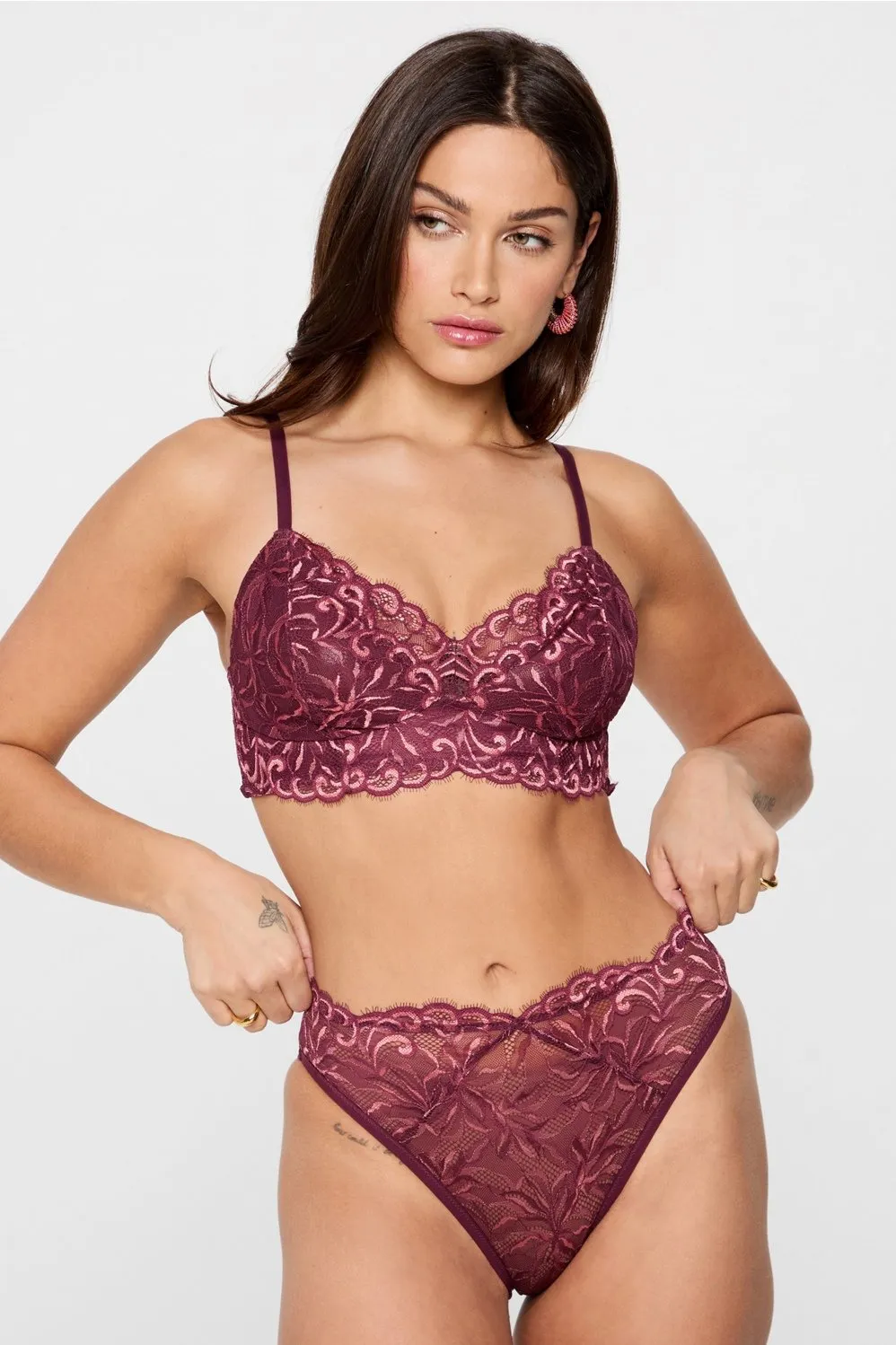 Smoothing Lace Plunge Bralette sold by Fabletics