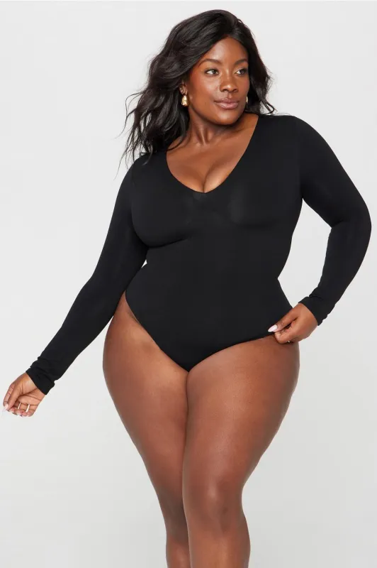 Nearly Naked Shapewear Plunge Long Sleeve Bodysuit sold by Fabletics