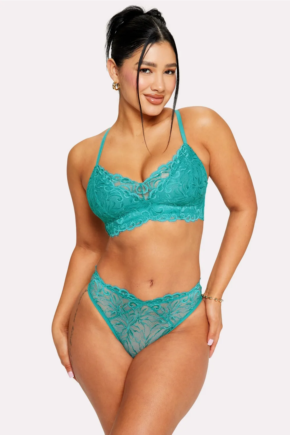 Smoothing Lace Plunge Bralette sold by Fabletics