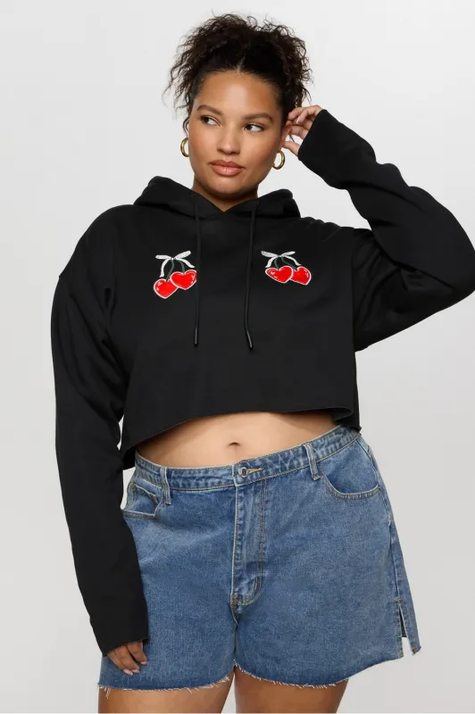 Cozy Fleece Cherry Cropped Hoodie sold by Fabletics