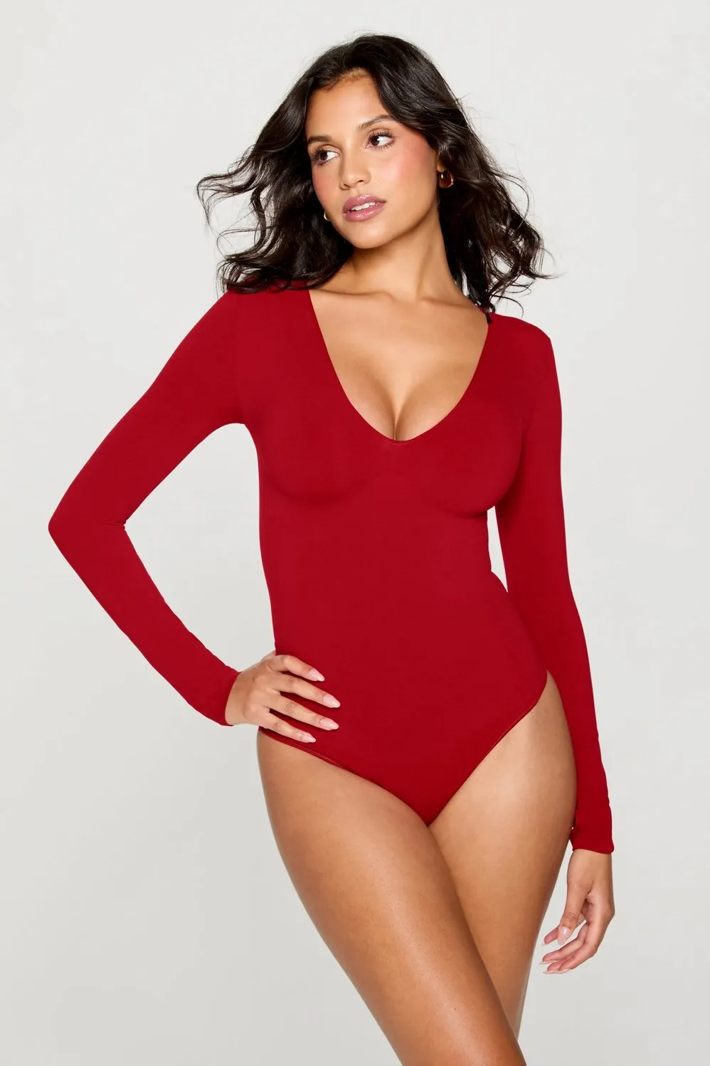 Nearly Naked Shapewear Plunge Long Sleeve Bodysuit sold by Fabletics