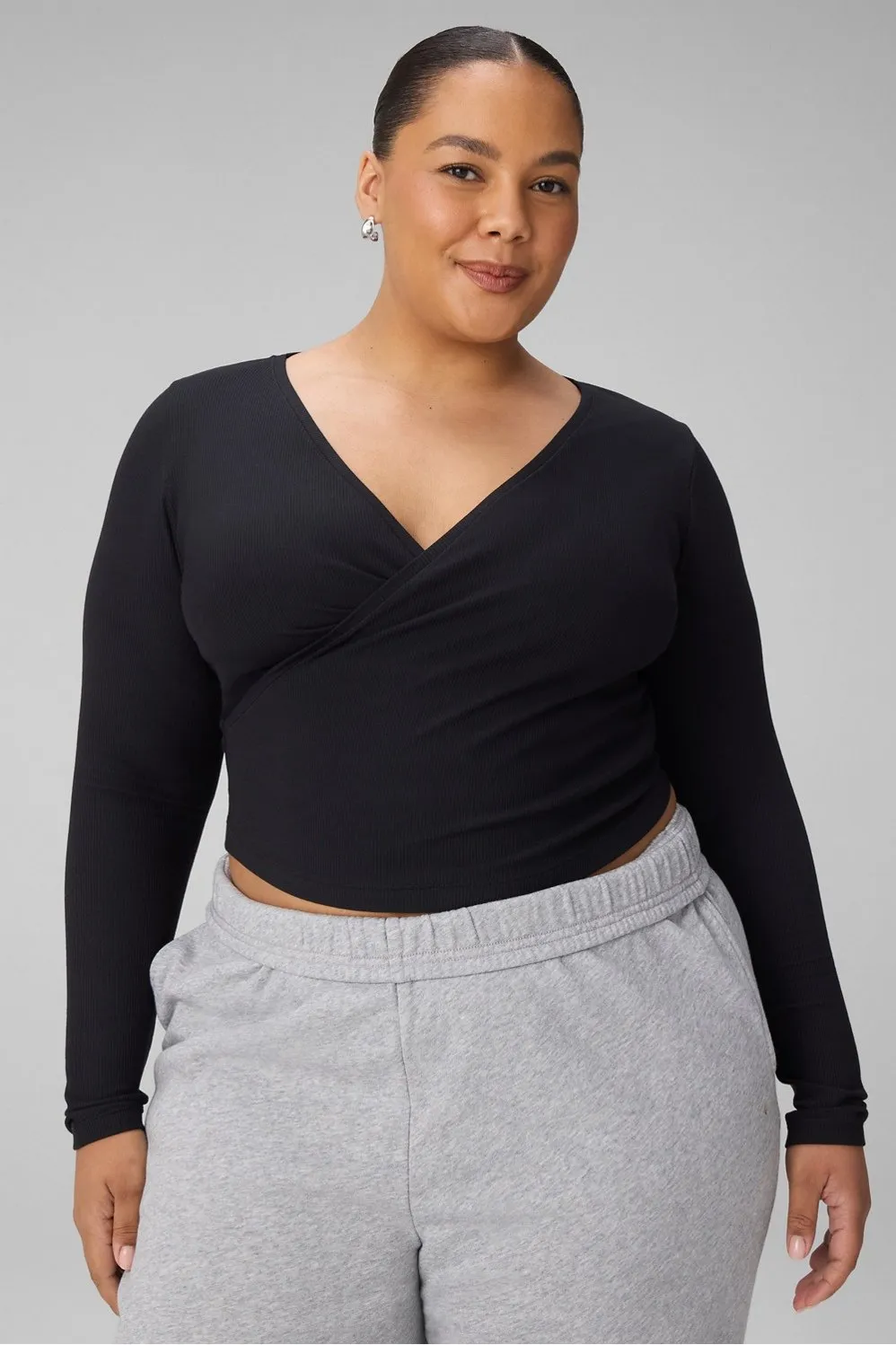 Modal Rib V-Neck Crop L/S Top sold by Fabletics