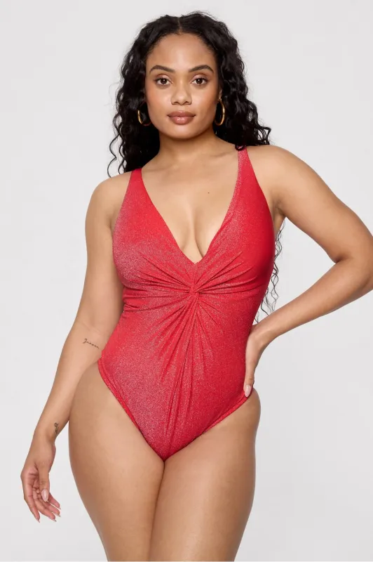 Shaping Swim Luxe Twist Plunge One Piece sold by Fabletics