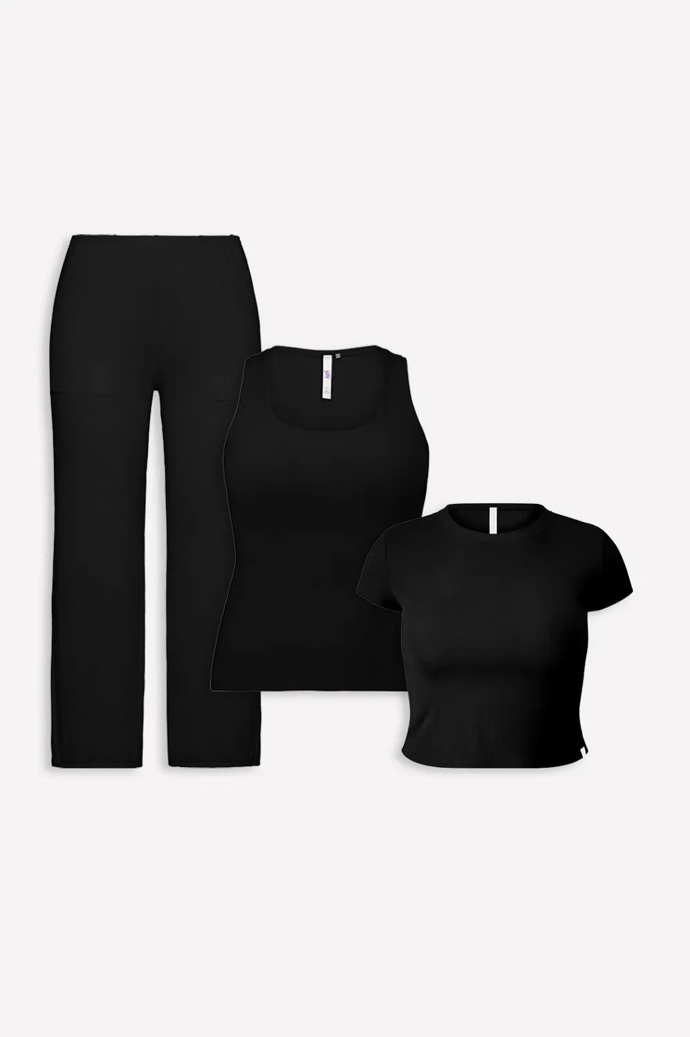 Soft Rib Tank, Tee, and Wide Leg Pant 3-Piece Bundle sold by Fabletics