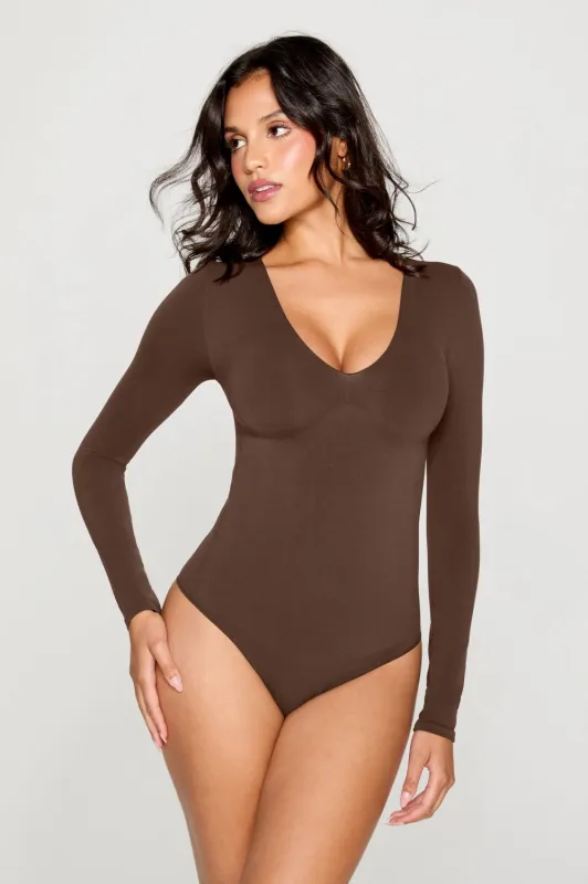 Nearly Naked Shapewear Plunge Long Sleeve Bodysuit sold by Fabletics