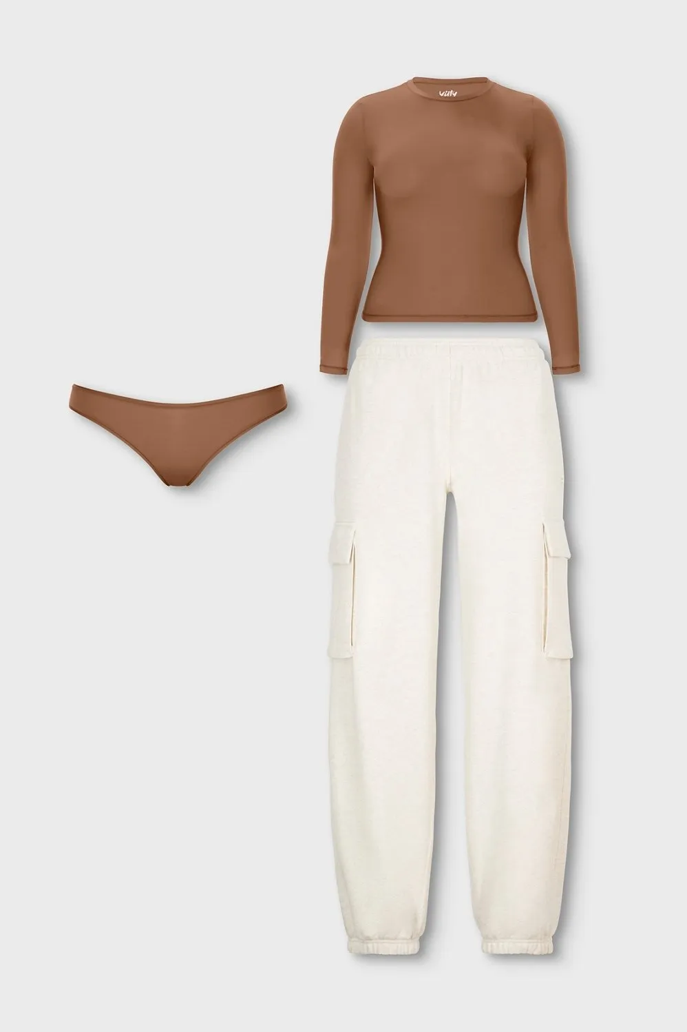 Stretchy Fit LS Top + Stretchy Fit Dipped Thong + Year Round Terry Cargo Jogger 3-Piece Bundle sold by Fabletics