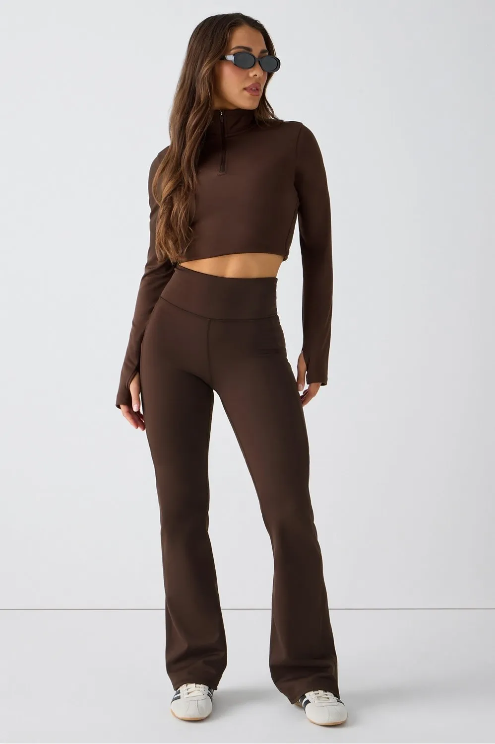 Cold Weather Long-Sleeve Half-Zip Top + Cold Weather Pocketed High-Waisted Mini Flare 2-Piece Outfit sold by Fabletics