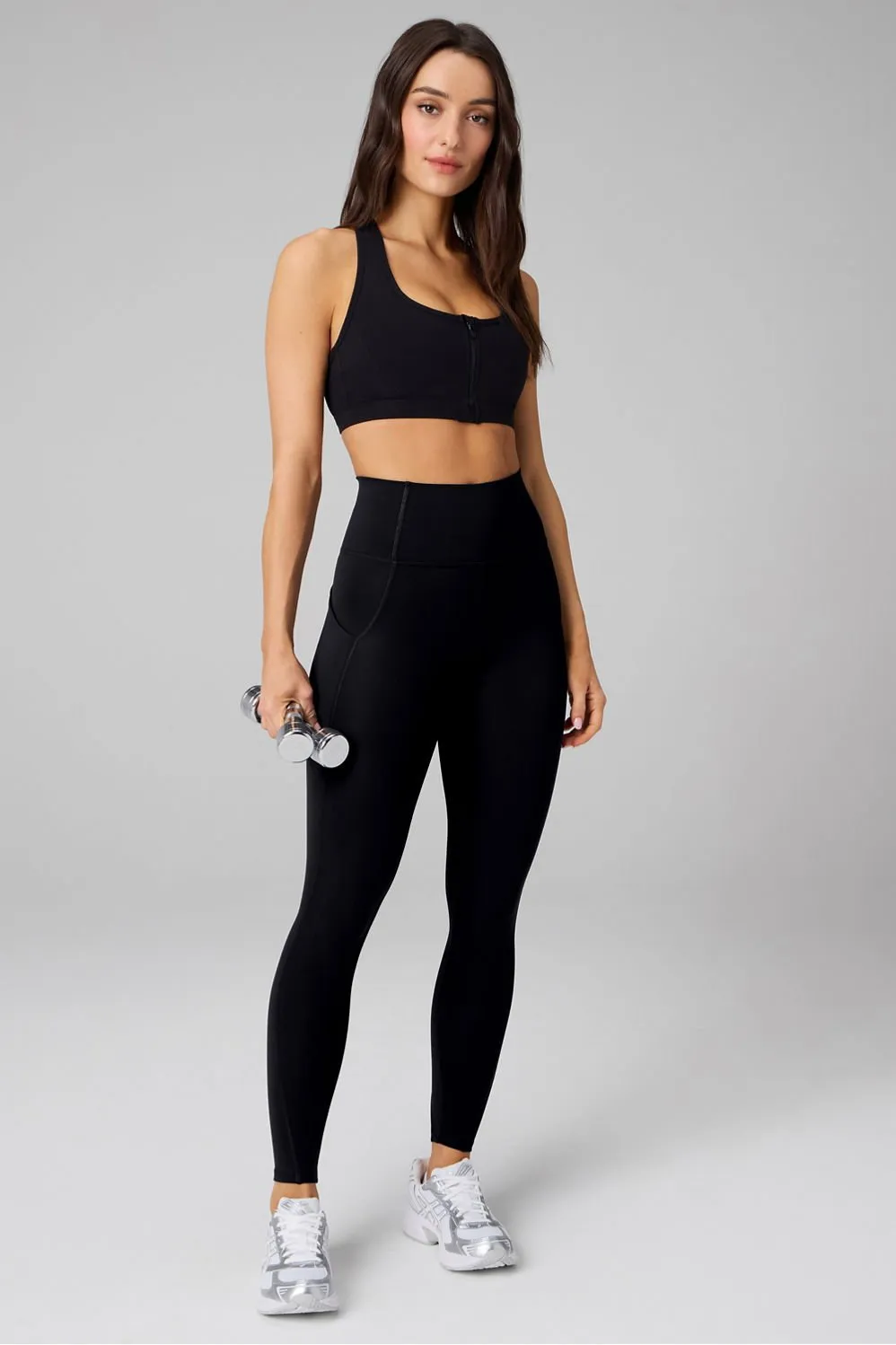 Essential Front Zip Medium Impact Sports Bra + Oasis High-Waisted 7/8 2-Piece Outfit sold by Fabletics