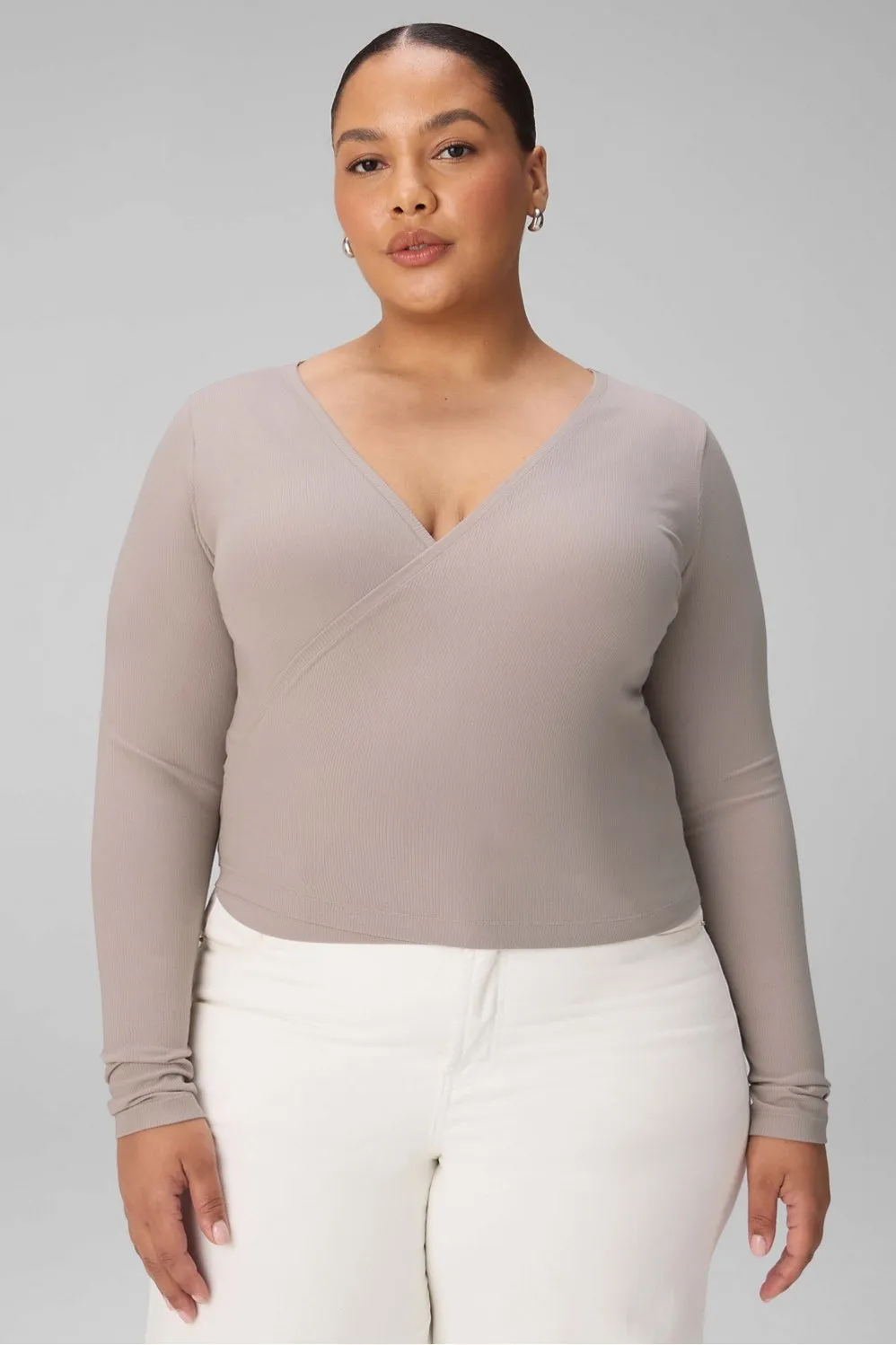 Modal Rib V-Neck Crop L/S Top sold by Fabletics