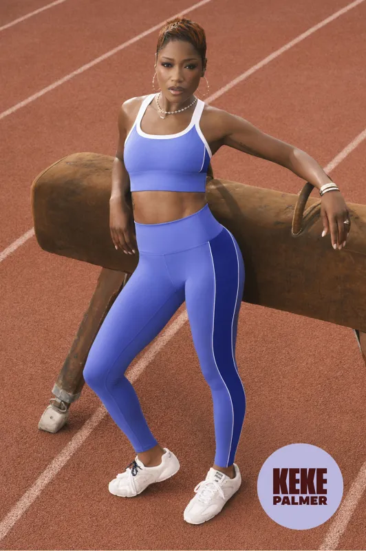 Principal Color Block Longline Medium Impact Bra + On-The-Go High-Waisted Legging 2-Piece Outfit sold by Fabletics