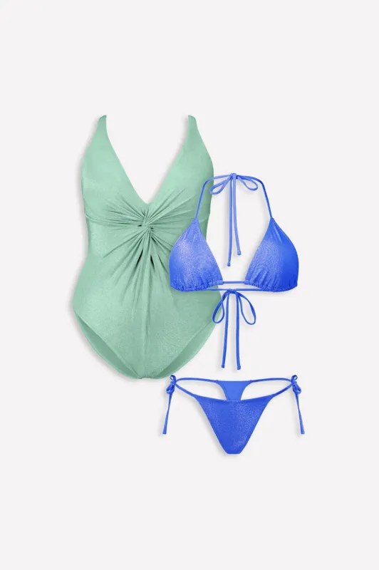 Triangle Bikini Top + Tie Thong Bikini + Shaping Swim Luxe 3-Piece Bundle made by Fabletics