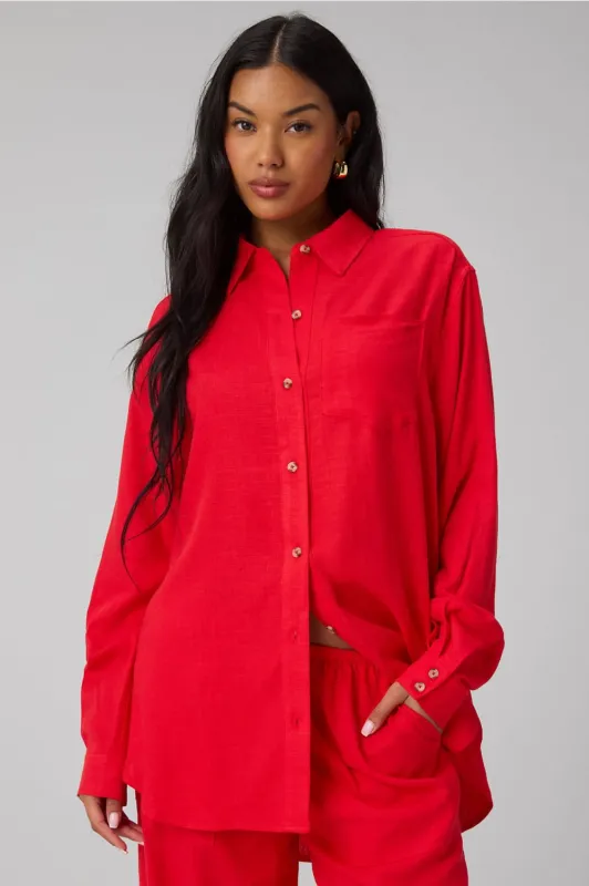 Lifestyle Linen Oversized Button-Up Shirt made by Fabletics